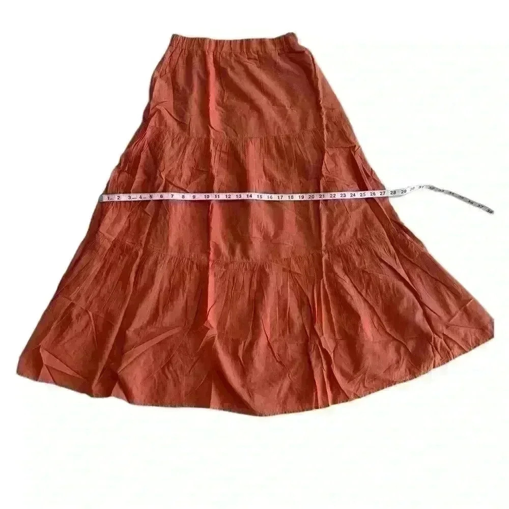 And Now This Womens 100% Cotton Tiered Pull-On Maxi Skirt Rose Gold Size S Boho - Picture 11 of 13